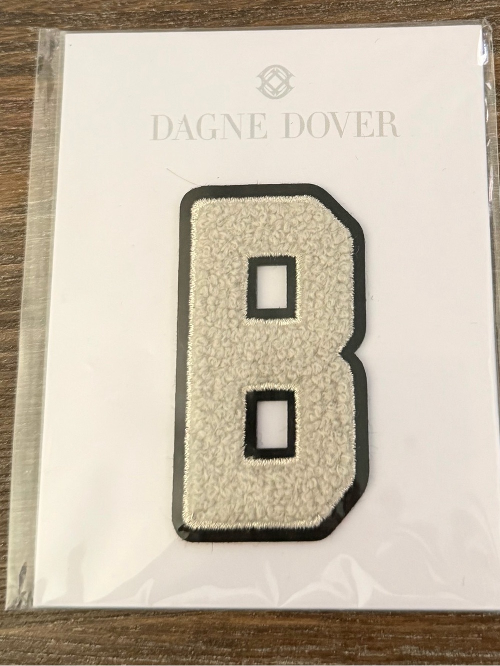 Dagne Dover Cream and Black Chenille Letter B Patch